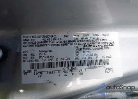 2017 Ford Focus Se from USA, damaged, VIN 1FADP3F2XHL206448